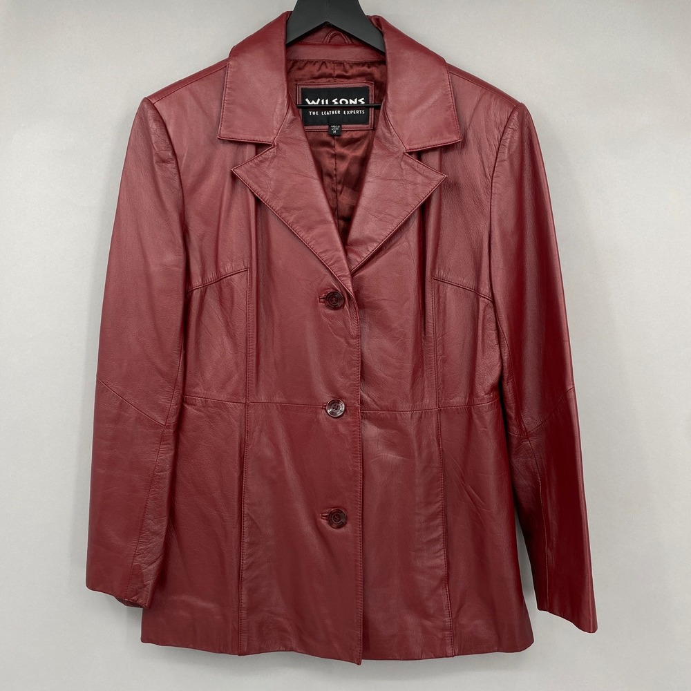 Vtg Wilsons Leather Jacket Women Size M Burgundy Red Genuine Coat Oxblood Vampy